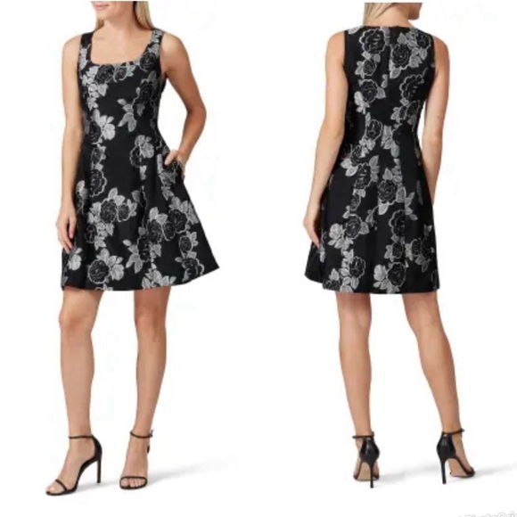 Prabal Gurung Collective Black Floral Jacquard Flare Dress - Picture 1 of 8